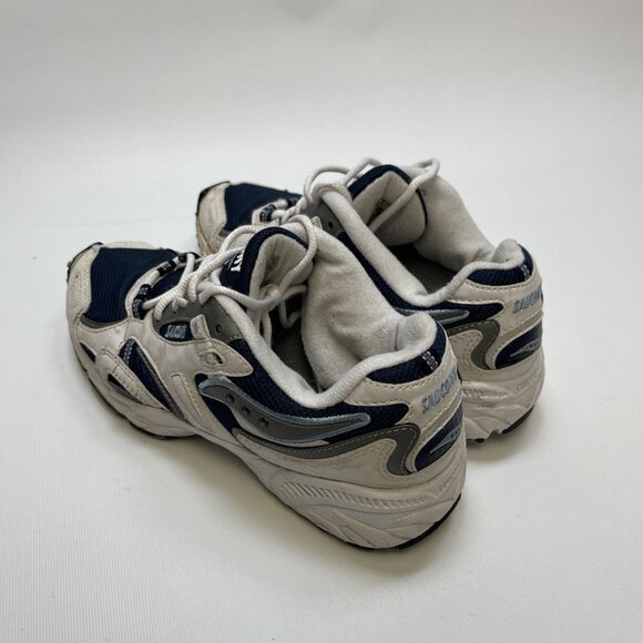 Y2K VTG Saucony Chunky Dad Sneakers Running Shoes Retro White / Blue Wom 8 Read - Picture 3 of 16